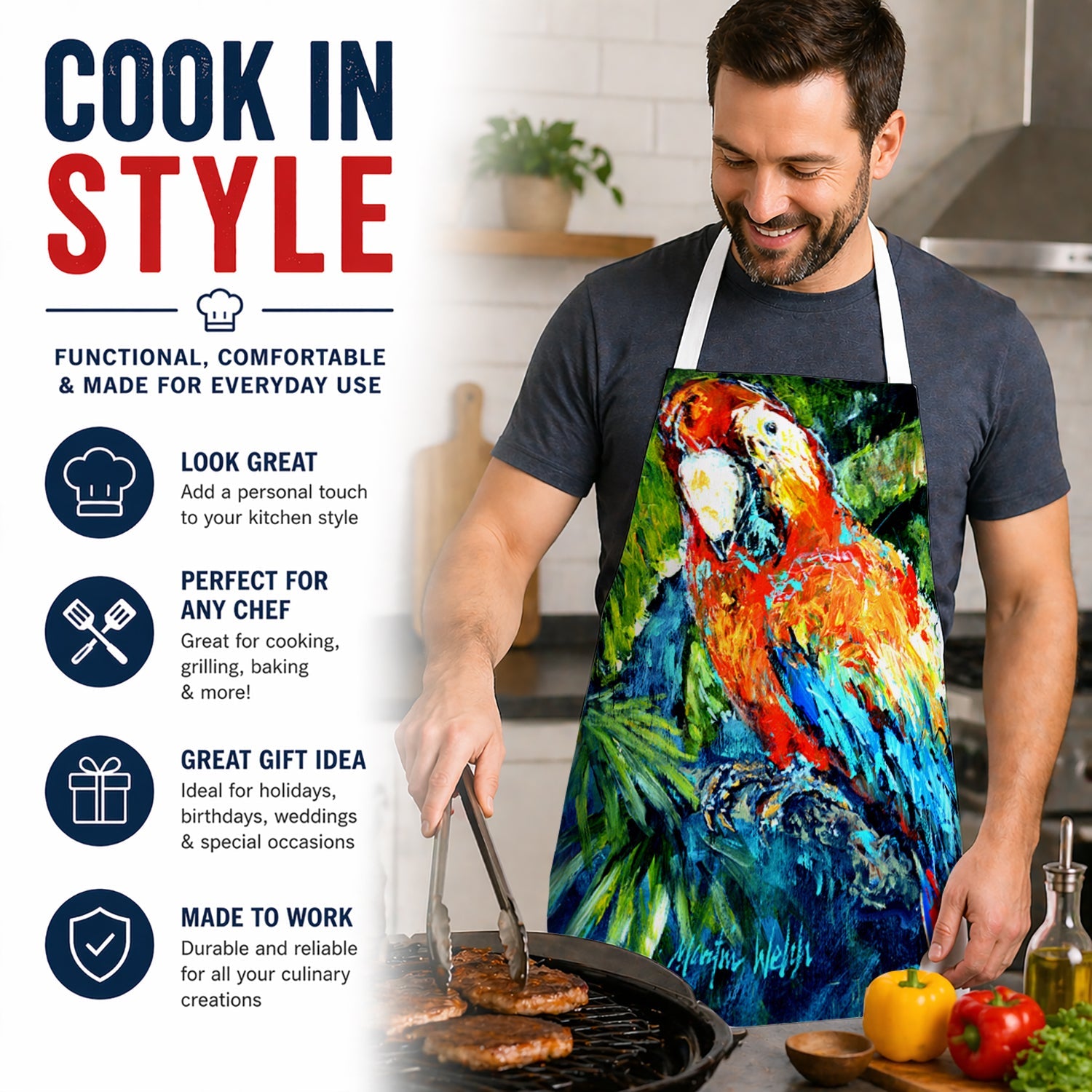 Yo Yo Mama Parrot Apron Cooking Kitchen Server Baking Crafts Gardening for Adult Women Men, Unisex, Large, Multicolor