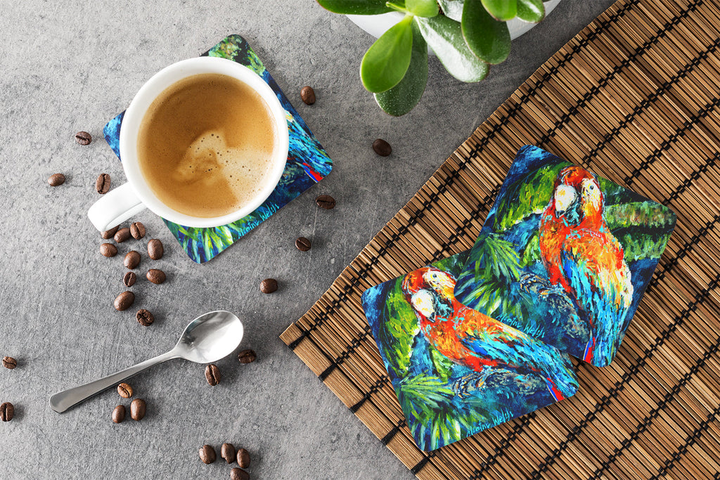 Yo Yo Mama Parrot Foam Coasters Set of 4 Cup Coasters for Indoor Outdoor, Tabletop Protection, Anti Slip, Mouse pad Material