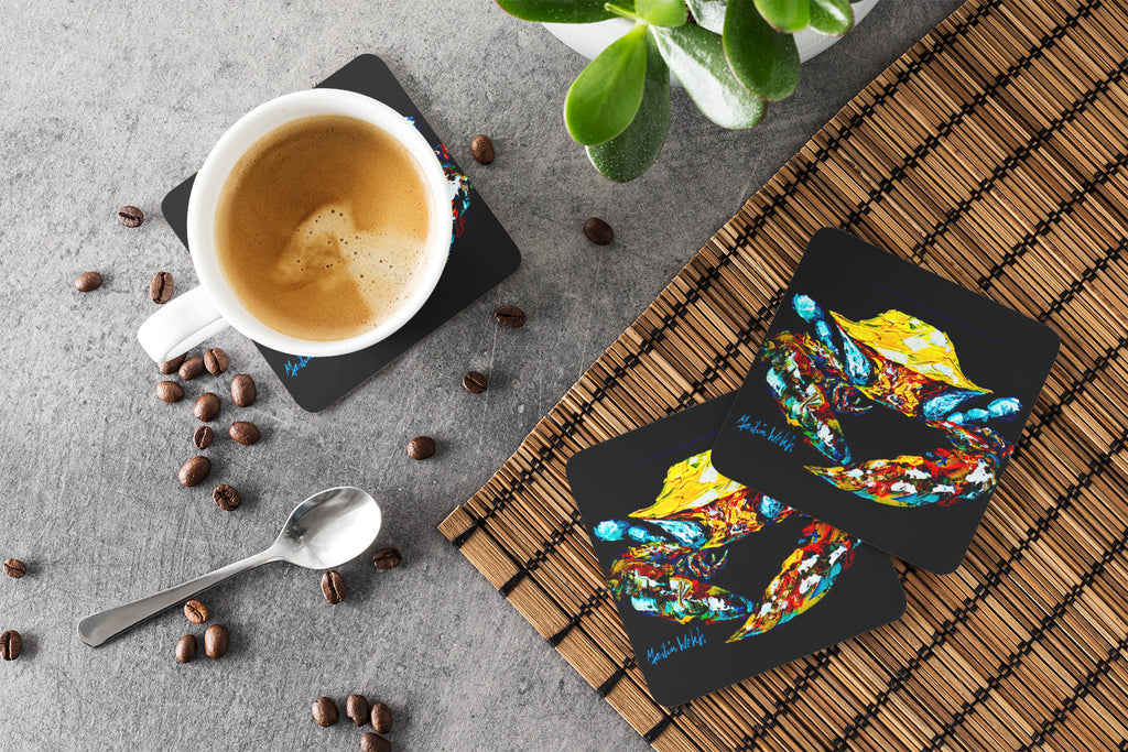 Winner Winner Black Fiddler Crab Foam Coasters Set of 4 Cup Coasters for Indoor Outdoor, Tabletop Protection, Anti Slip, Mouse pad Material