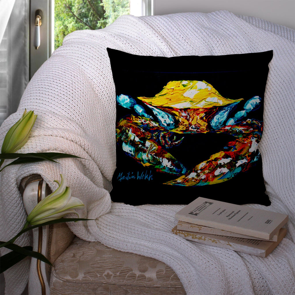 Winner Winner Black Fiddler Crab Decorative Throw Pillow 14x14 Indoor Outdoor Accent Cushion, Fabric Cover with Insert for Sofa, Bed, Porch & Living Room