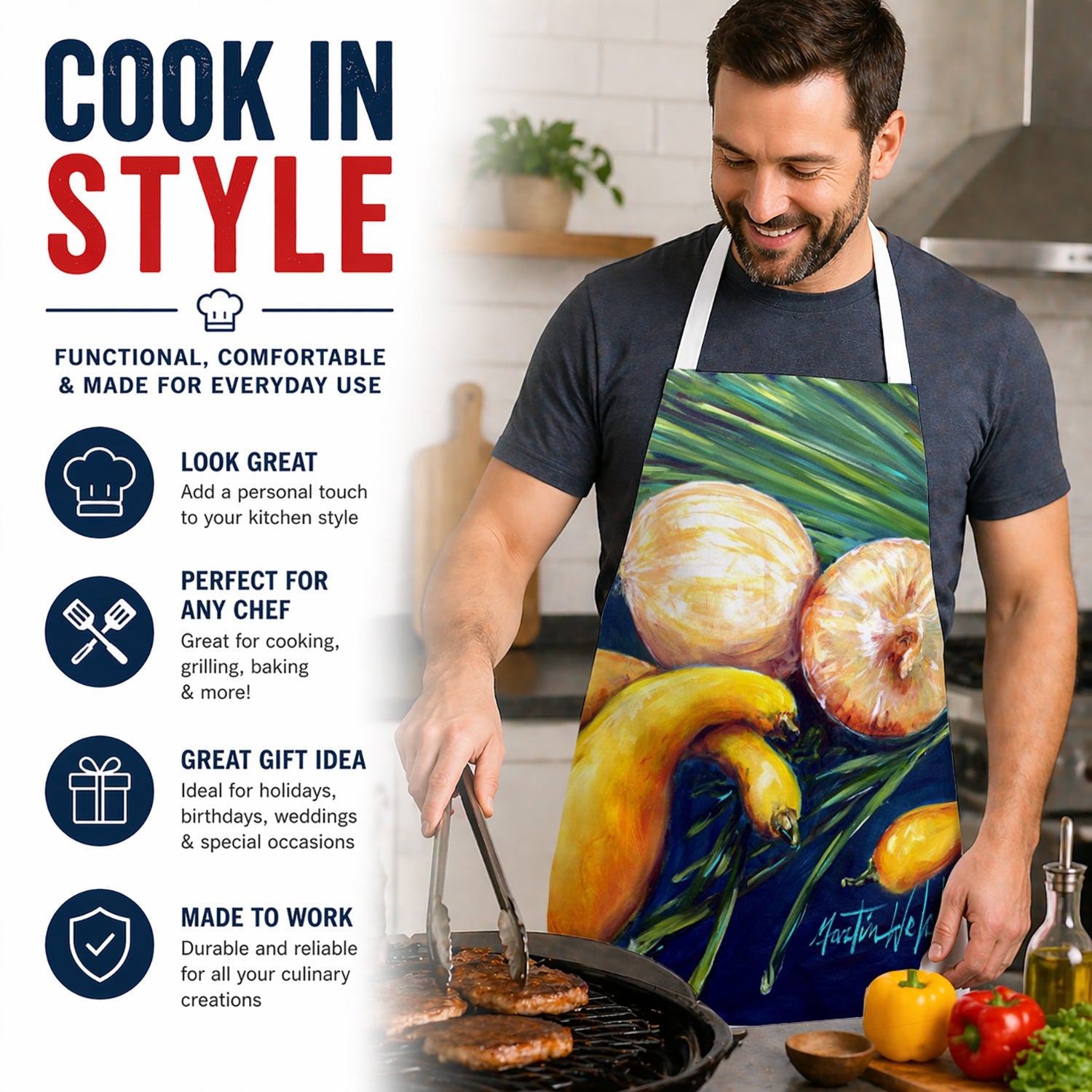 Crooked Neck Squash Apron Cooking Kitchen Server Baking Crafts Gardening for Adult Women Men, Unisex, Large, Multicolor