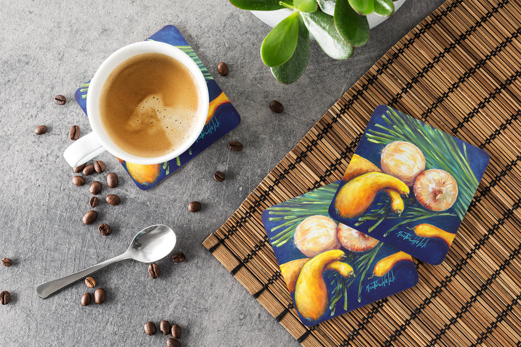 Crooked Neck Squash Foam Coasters Set of 4 Cup Coasters for Indoor Outdoor, Tabletop Protection, Anti Slip, Mouse pad Material