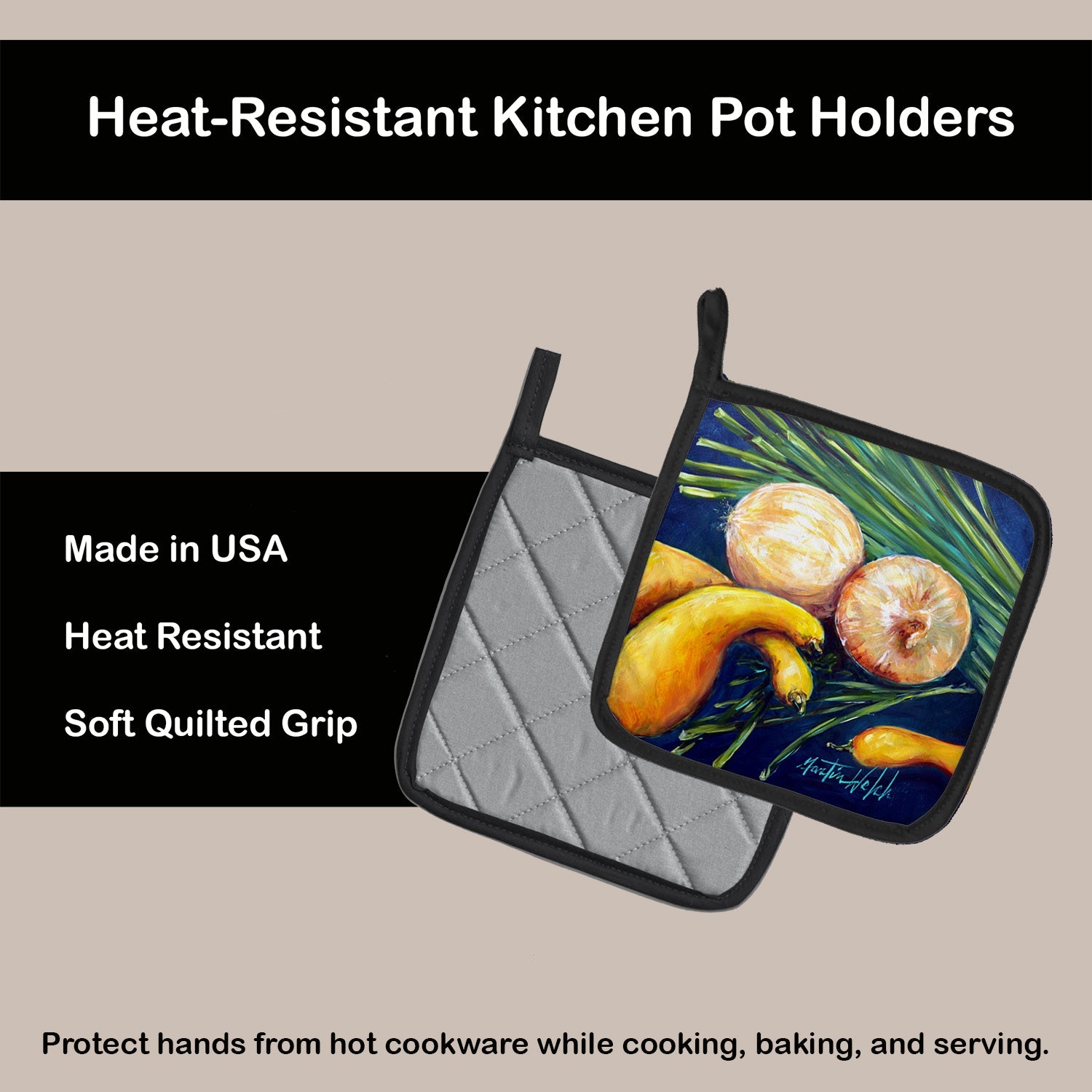 Crooked Neck Squash Pot Holder Set of 2 Heat Resistant Quilted Hot Pads 7.5 x 7.5 Inch, Insulated Kitchen Trivets for Cooking & Baking