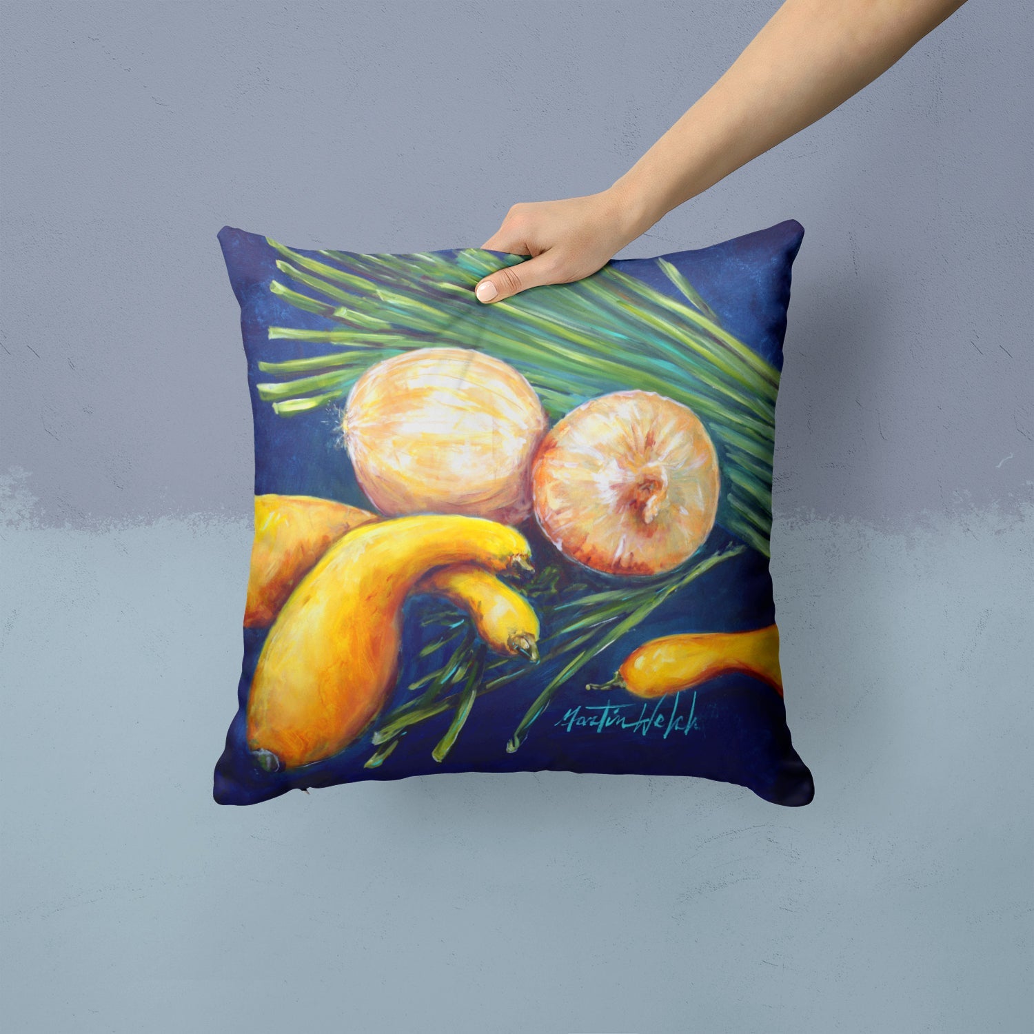 Crooked Neck Squash Decorative Throw Pillow 14x14 Indoor Outdoor Accent Cushion, Fabric Cover with Insert for Sofa, Bed, Porch & Living Room