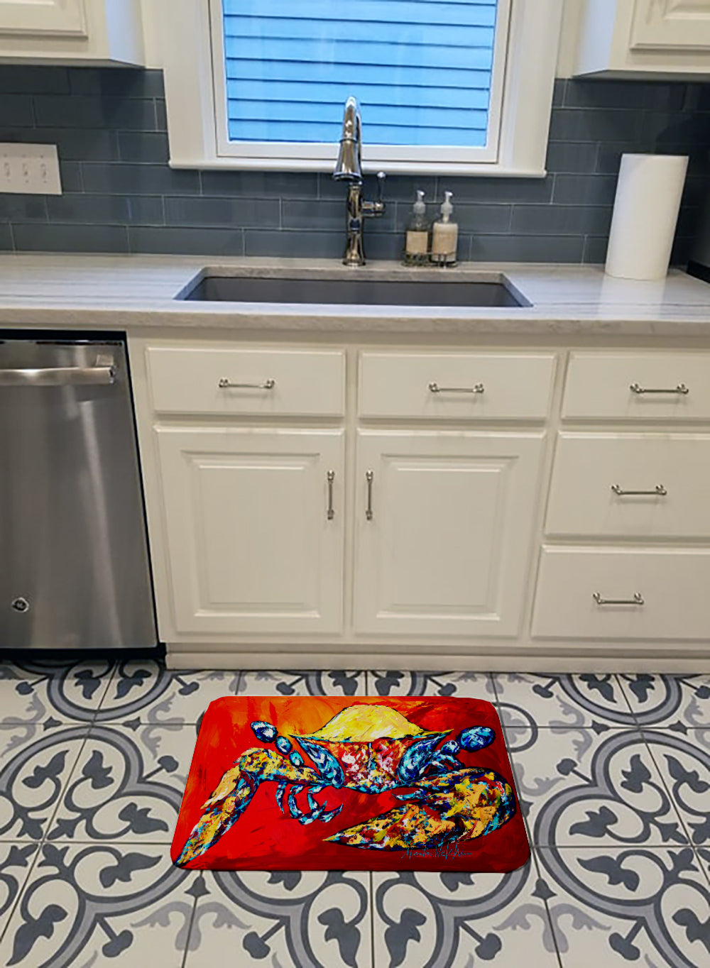 Bring it on Crab in Red Memory Foam Kitchen Mat Machine Washable Anti-Fatigue Cushion Comfort Bath or Kitchen Rug