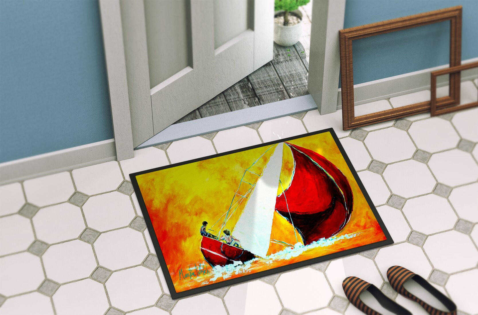 Sailboat Break Away Doormat Indoor Outdoor 24H X 36W Front Door Mat Rugs for Entryway, Non Slip Washable Low Pile,