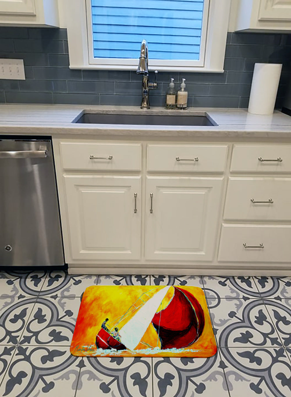 Sailboat Break Away Memory Foam Kitchen Mat Machine Washable Anti-Fatigue Cushion Comfort Bath or Kitchen Rug