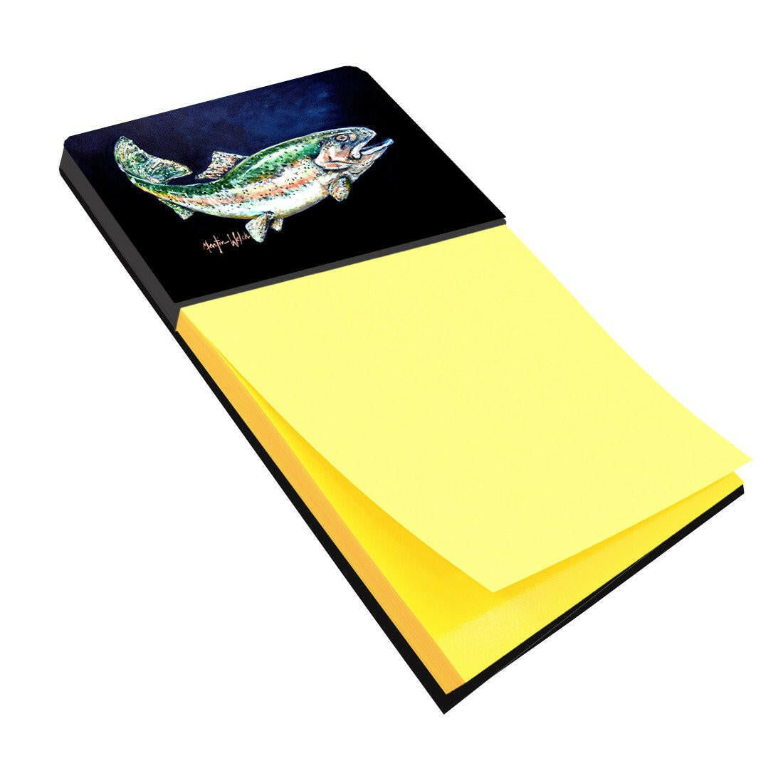 Deep Blue Rainbow Trout Watercolor Sticky Note Holder Refillable Dispenser Desk Accessory 3x3 Pad Gift