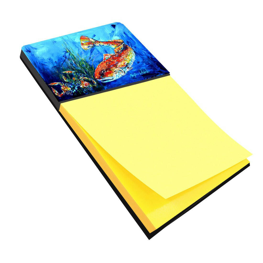 Scattered Red Fish Watercolor Sticky Note Holder Refillable Dispenser Desk Accessory 3x3 Pad Gift