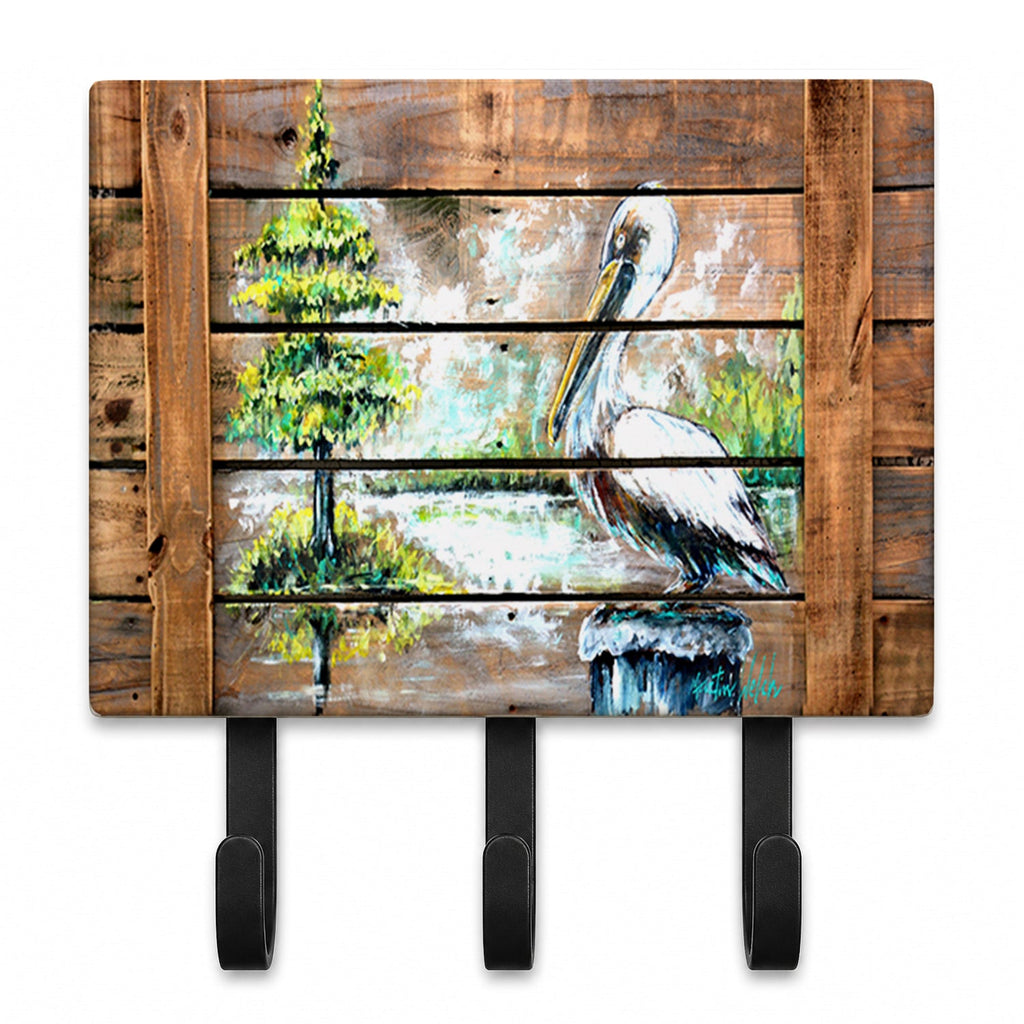 Summer by the Lake White Pelican Leash or Key Holder Wall Hooks, Coat Rack Wall Mount, for Hanging Keys, Towels, Aprons, Leashes