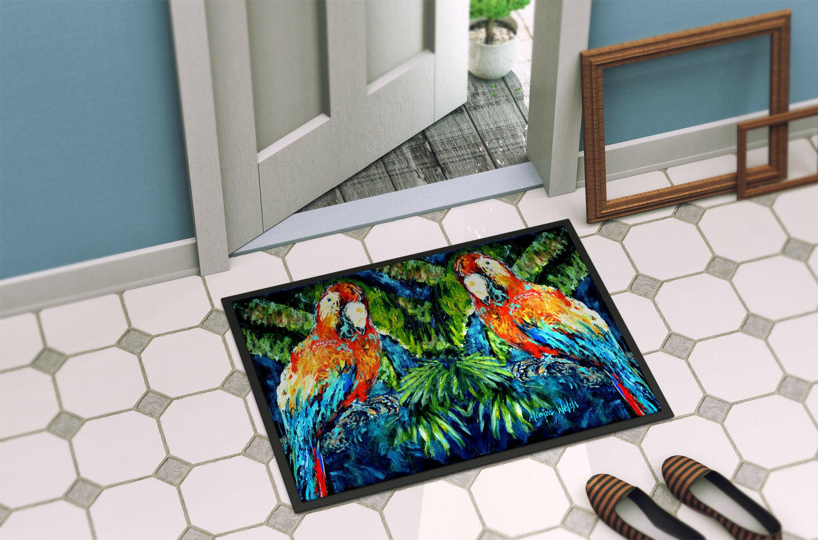 Parrots Yo Yo Mama Doormat Indoor Outdoor 24H X 36W Front Door Mat Rugs for Entryway, Non Slip Washable Low Pile,