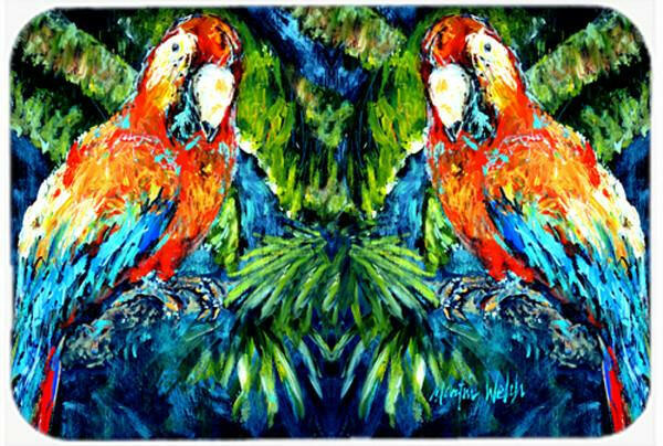 Parrots Yo Yo Mama Cutting Board Tempered Glass Kitchen Cutting Surface, Heat Resistant Chopping, Non-Slip Feet, Food Prep & Serving