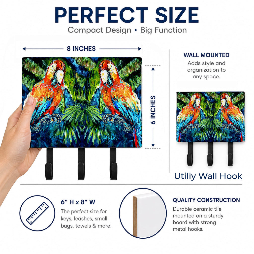 Parrots Yo Yo Mama Leash or Key Holder Wall Hooks, Coat Rack Wall Mount, for Hanging Keys, Towels, Aprons, Leashes
