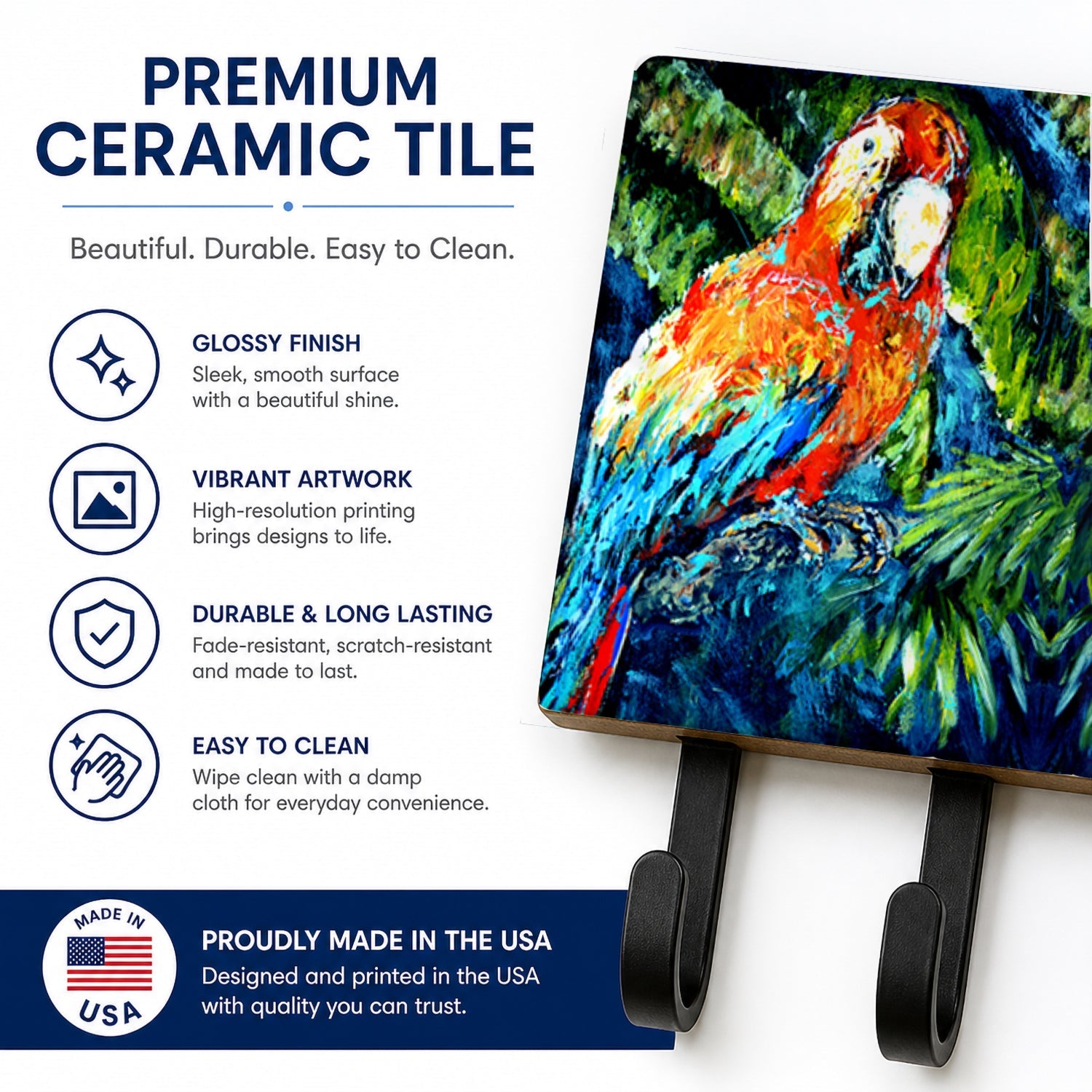 Parrots Yo Yo Mama Leash or Key Holder Wall Hooks, Coat Rack Wall Mount, for Hanging Keys, Towels, Aprons, Leashes