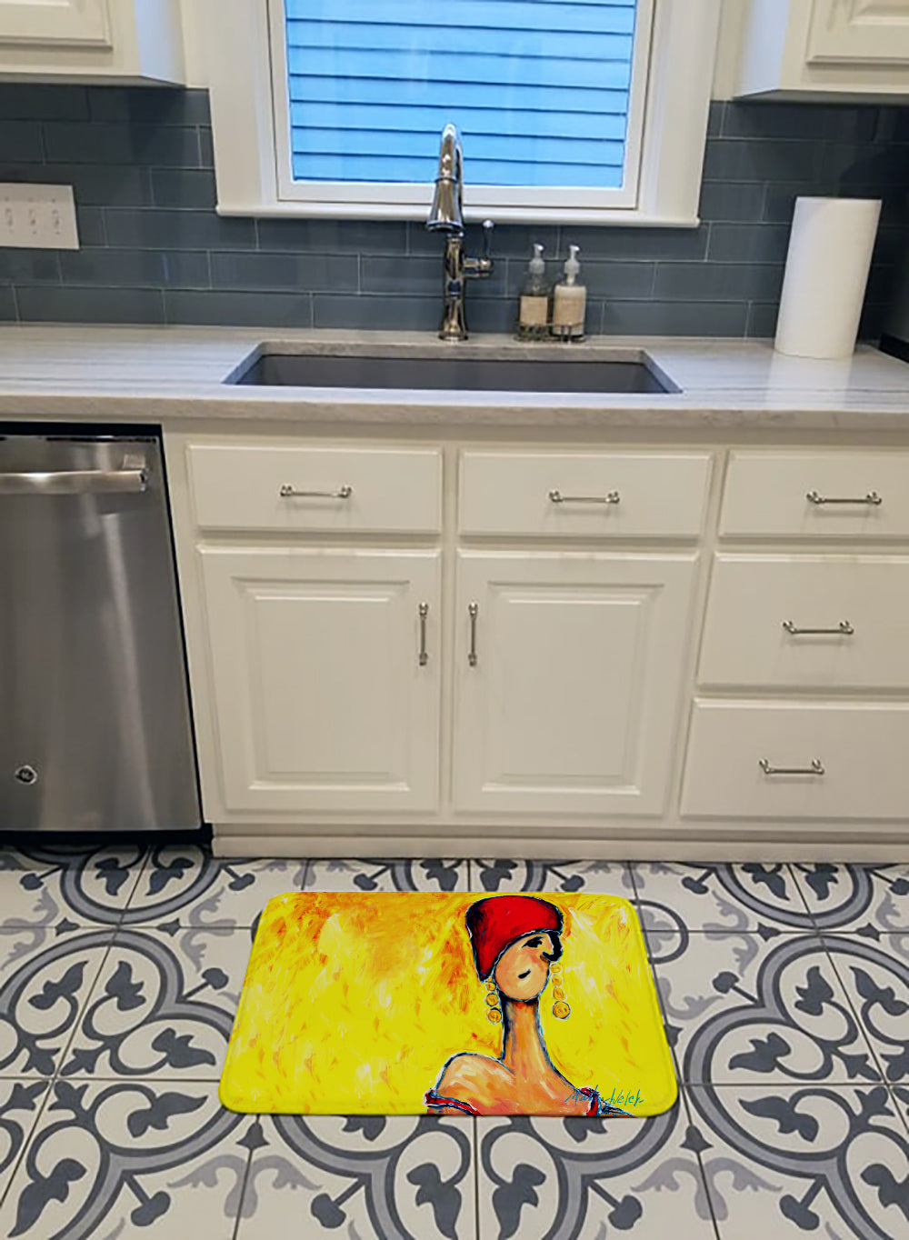 Azalines Earrings Lady Memory Foam Kitchen Mat Machine Washable Anti-Fatigue Cushion Comfort Bath or Kitchen Rug