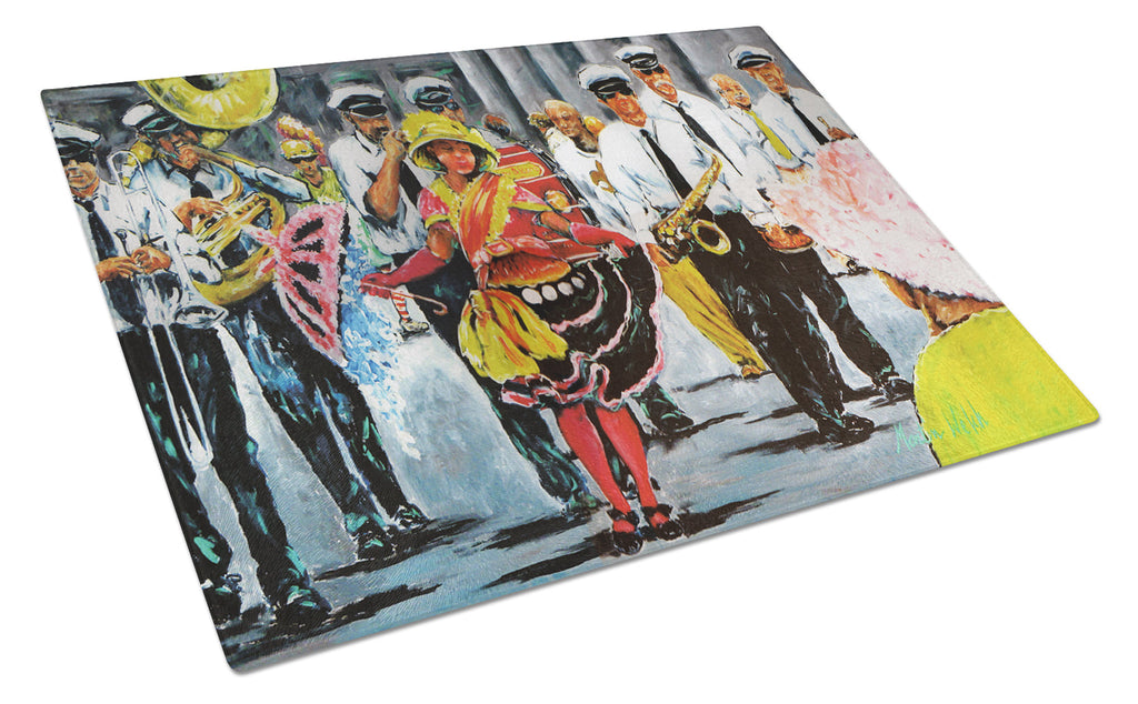 Dancing in the Streets Mardi Gras Cutting Board Tempered Glass Kitchen Cutting Surface, Heat Resistant Chopping, Non-Slip Feet, Food Prep & Serving