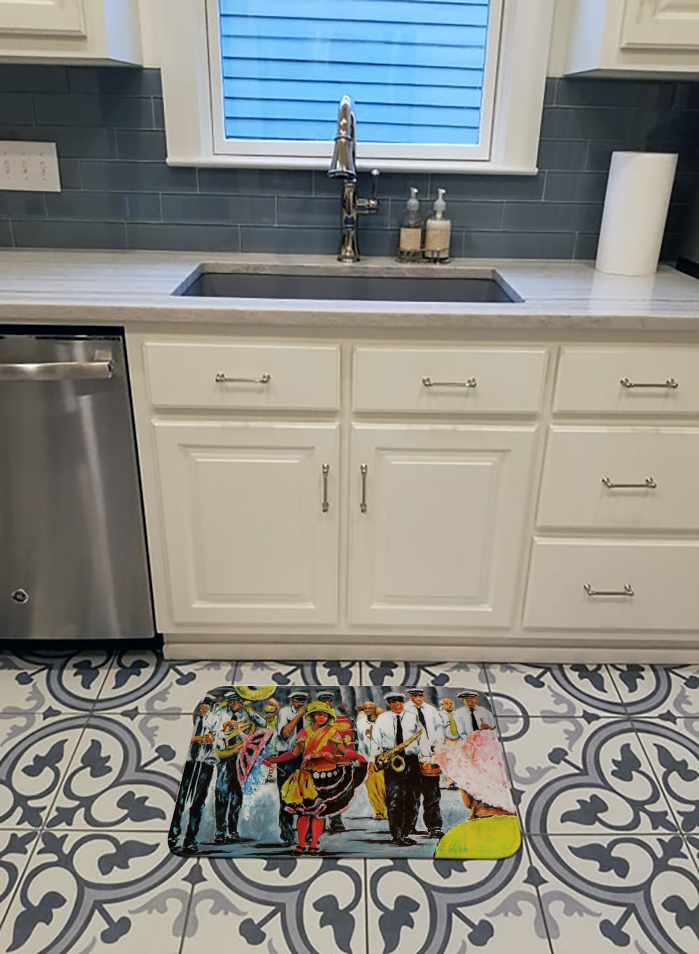 Dancing in the Streets Mardi Gras Memory Foam Kitchen Mat Machine Washable Anti-Fatigue Cushion Comfort Bath or Kitchen Rug