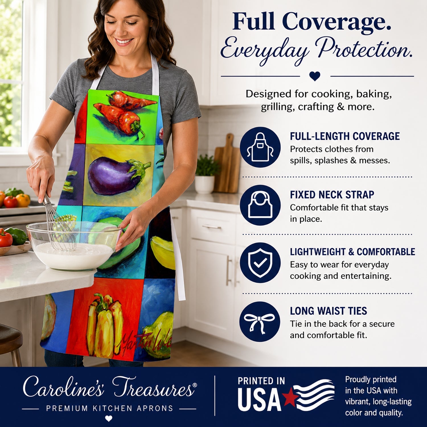 Mixed Fruits and Vegetables Apron Cooking Kitchen Server Baking Crafts Gardening for Adult Women Men, Unisex, Large, Multicolor