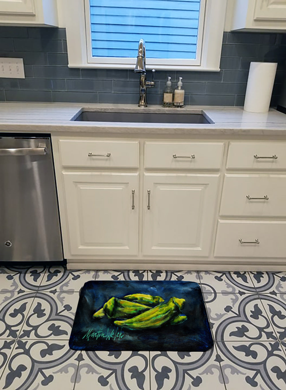 Okra Bleu Memory Foam Kitchen Mat Machine Washable Anti-Fatigue Cushion Comfort Bath or Kitchen Rug