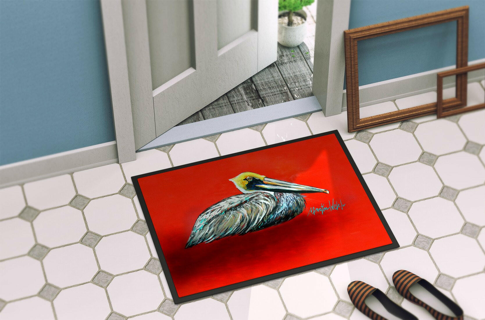 Sitting Brown Pelican Doormat Indoor Outdoor 24H X 36W Front Door Mat Rugs for Entryway, Non Slip Washable Low Pile,