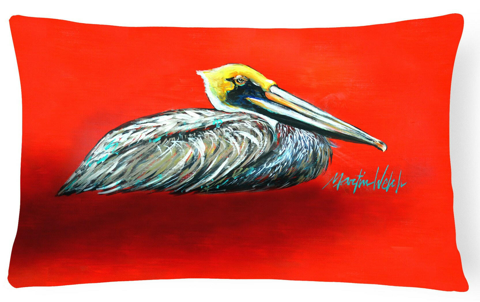 Sitting Brown Pelican Decorative Throw Pillow 12x16 Indoor Outdoor Accent Cushion, Fabric Cover with Insert for Sofa, Bed, Porch & Living Room