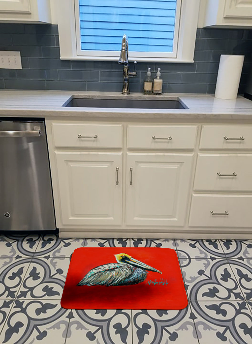 Sitting Brown Pelican Memory Foam Kitchen Mat Machine Washable Anti-Fatigue Cushion Comfort Bath or Kitchen Rug