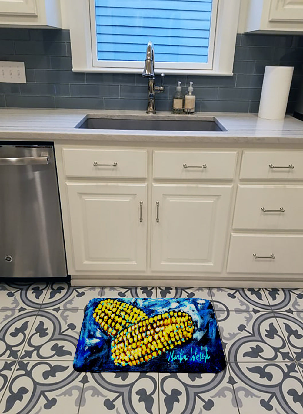 Two Corn Please Memory Foam Kitchen Mat Machine Washable Anti-Fatigue Cushion Comfort Bath or Kitchen Rug