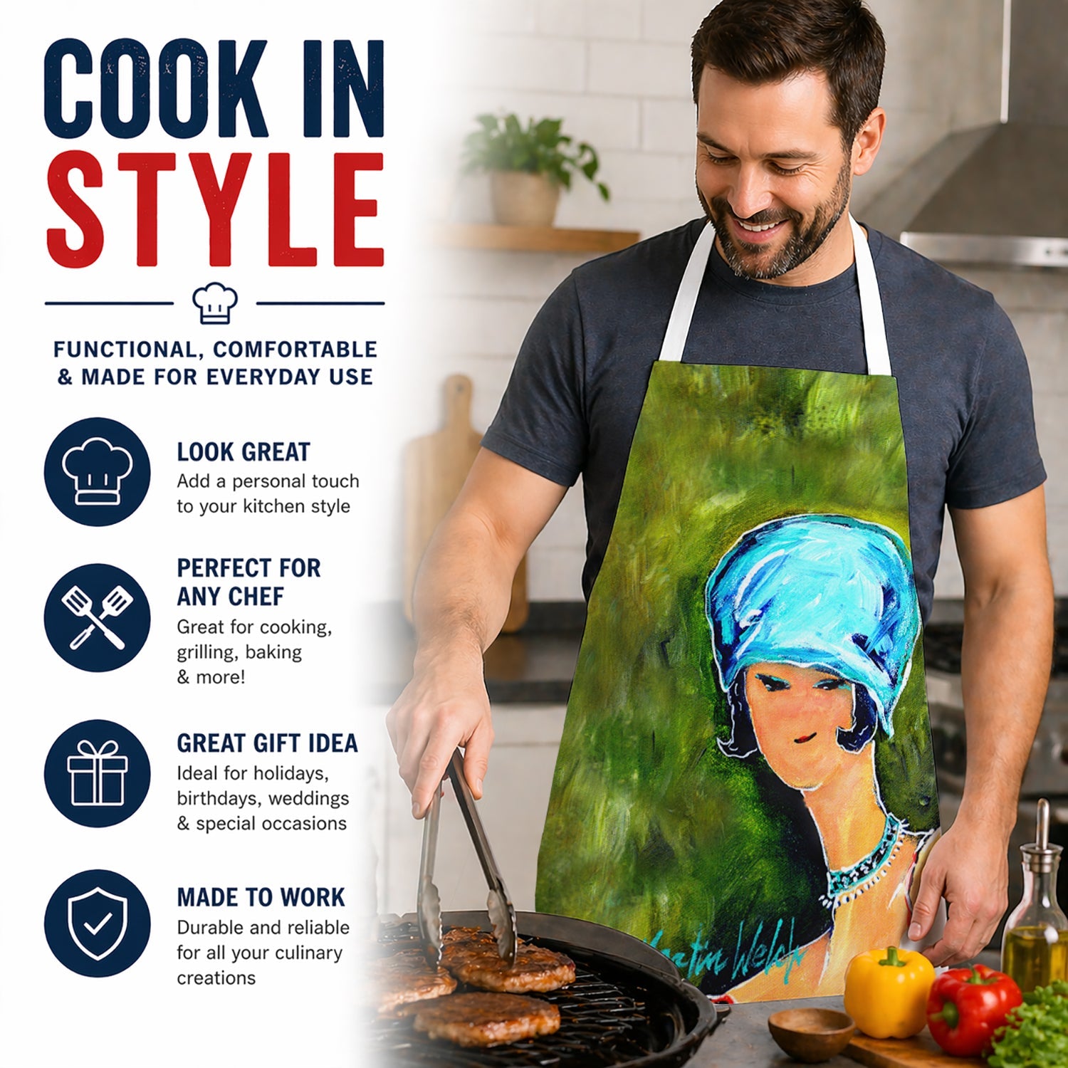 Young Voncile Still in High School Apron Cooking Kitchen Server Baking Crafts Gardening for Adult Women Men, Unisex, Large, Multicolor
