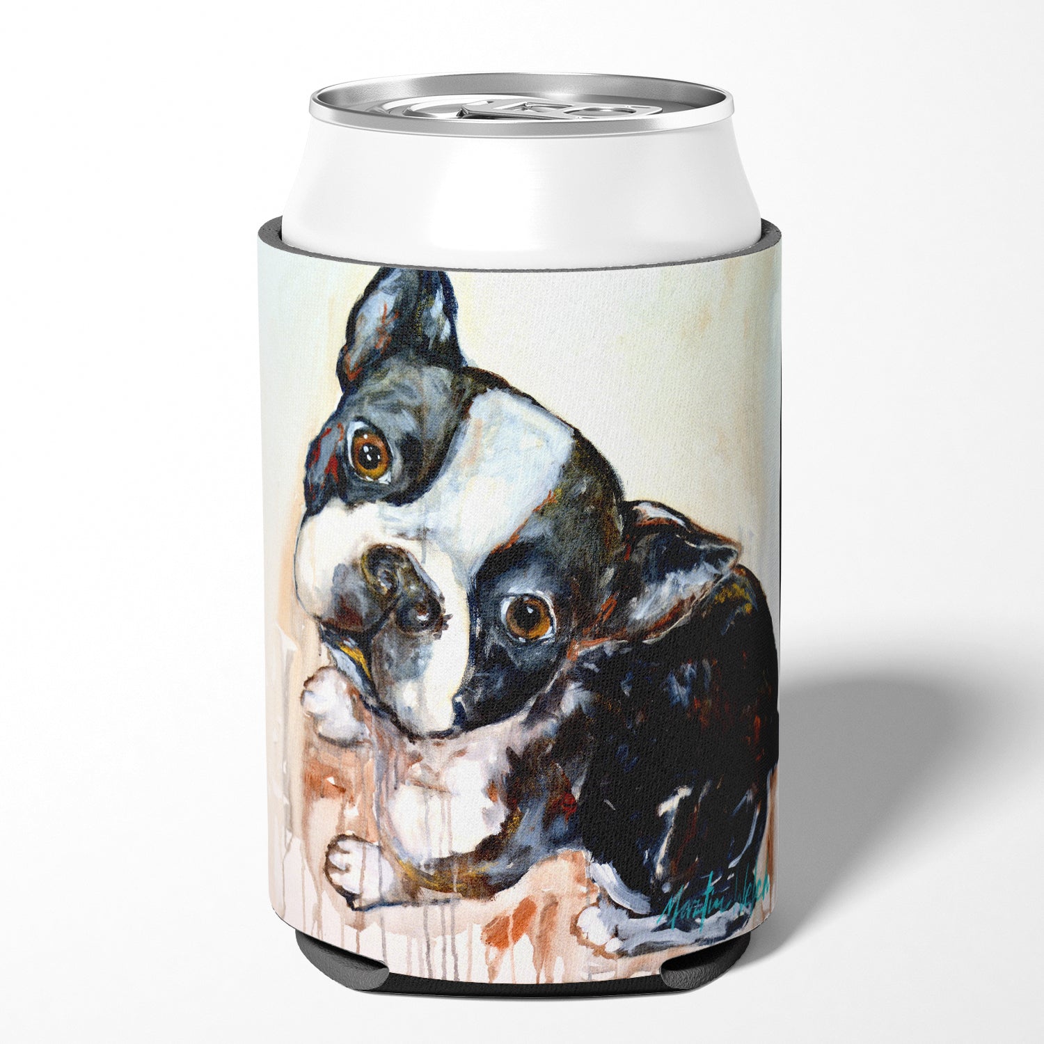 Boston Terrier Jake The Look Can or Bottle Hugger Cooler Sleeve for Standard 12 oz Cans, Insulated Foam Beer & Soda Can Hugger Reusable