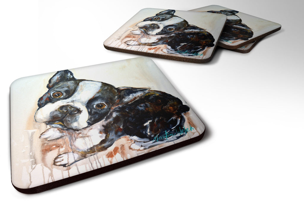Boston Terrier Jake The Look Foam Coasters Set of 4 Cup Coasters for Indoor Outdoor, Tabletop Protection, Anti Slip, Mouse pad Material
