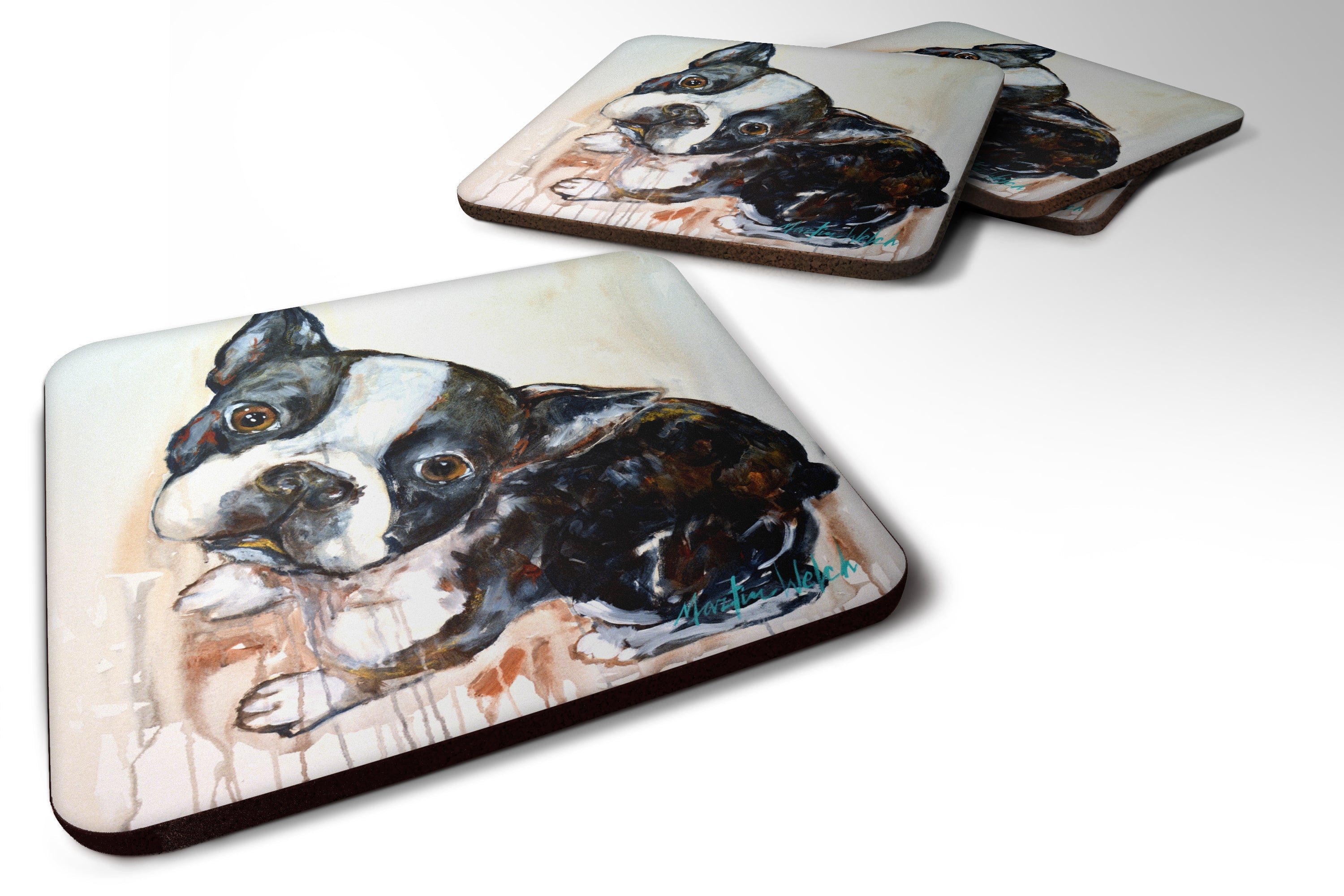 Boston Terrier Jake The Look Foam Coasters Set of 4 Cup Coasters for Indoor Outdoor, Tabletop Protection, Anti Slip, Mouse pad Material