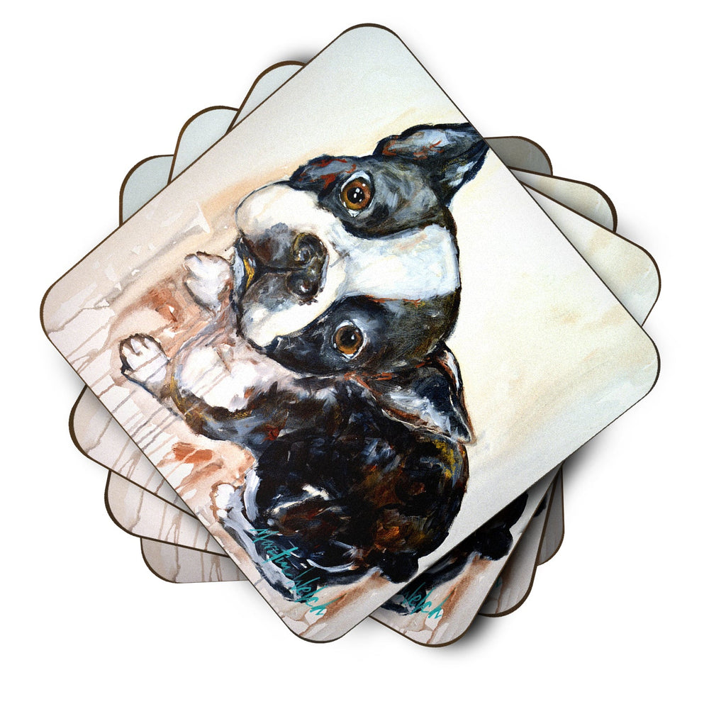 Boston Terrier Jake The Look Foam Coasters Set of 4 Cup Coasters for Indoor Outdoor, Tabletop Protection, Anti Slip, Mouse pad Material