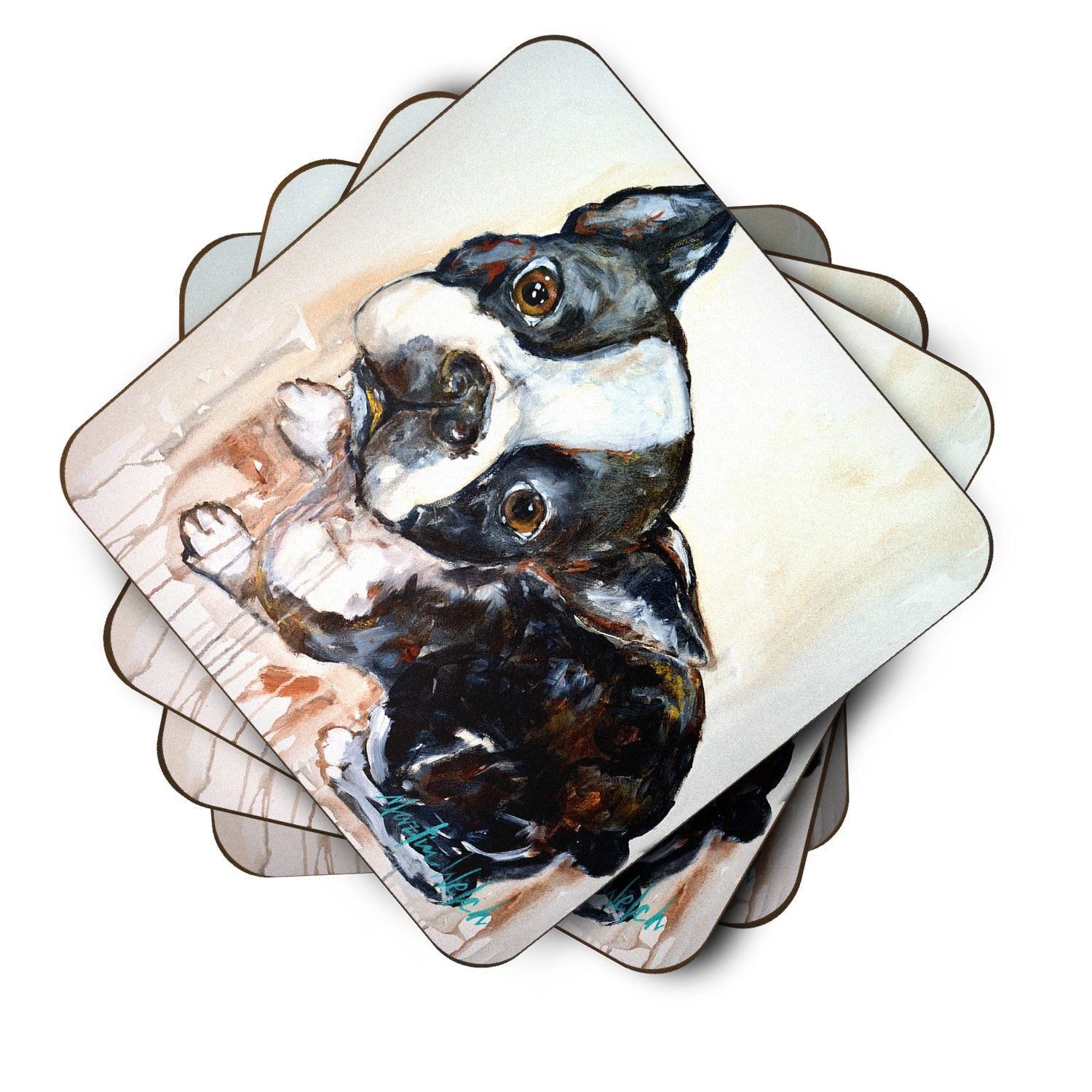Boston Terrier Jake The Look Foam Coasters Set of 4 Cup Coasters for Indoor Outdoor, Tabletop Protection, Anti Slip, Mouse pad Material
