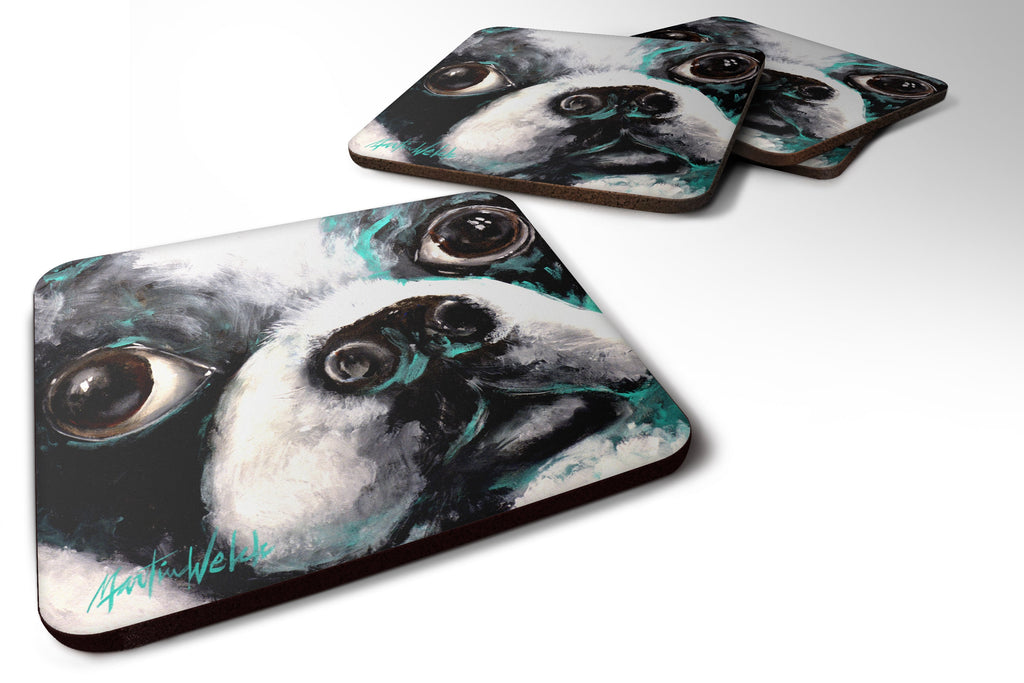 Boston Terrier Jake Pretty Please Foam Coasters Set of 4 Cup Coasters for Indoor Outdoor, Tabletop Protection, Anti Slip, Mouse pad Material