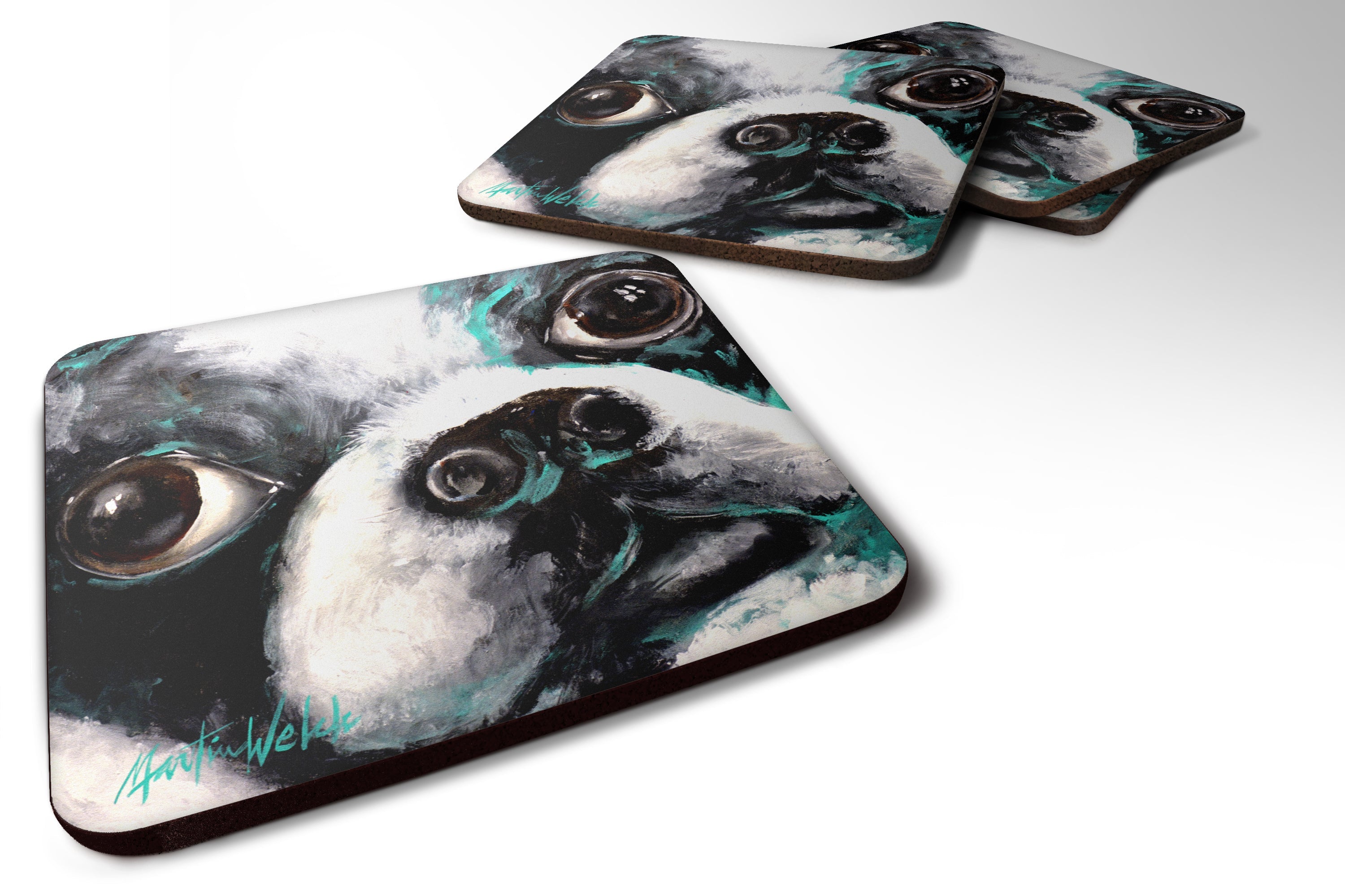 Boston Terrier Jake Pretty Please Foam Coasters Set of 4 Cup Coasters for Indoor Outdoor, Tabletop Protection, Anti Slip, Mouse pad Material