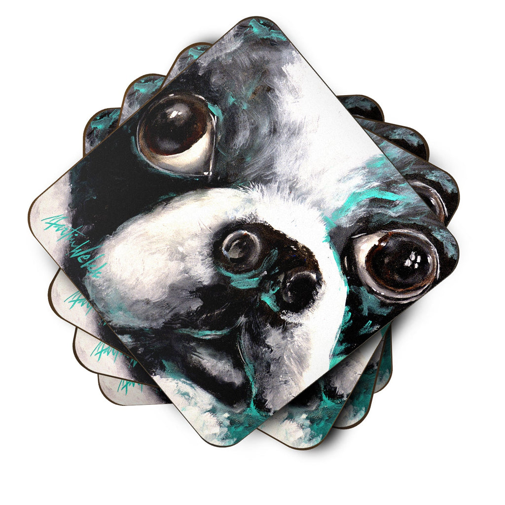 Boston Terrier Jake Pretty Please Foam Coasters Set of 4 Cup Coasters for Indoor Outdoor, Tabletop Protection, Anti Slip, Mouse pad Material