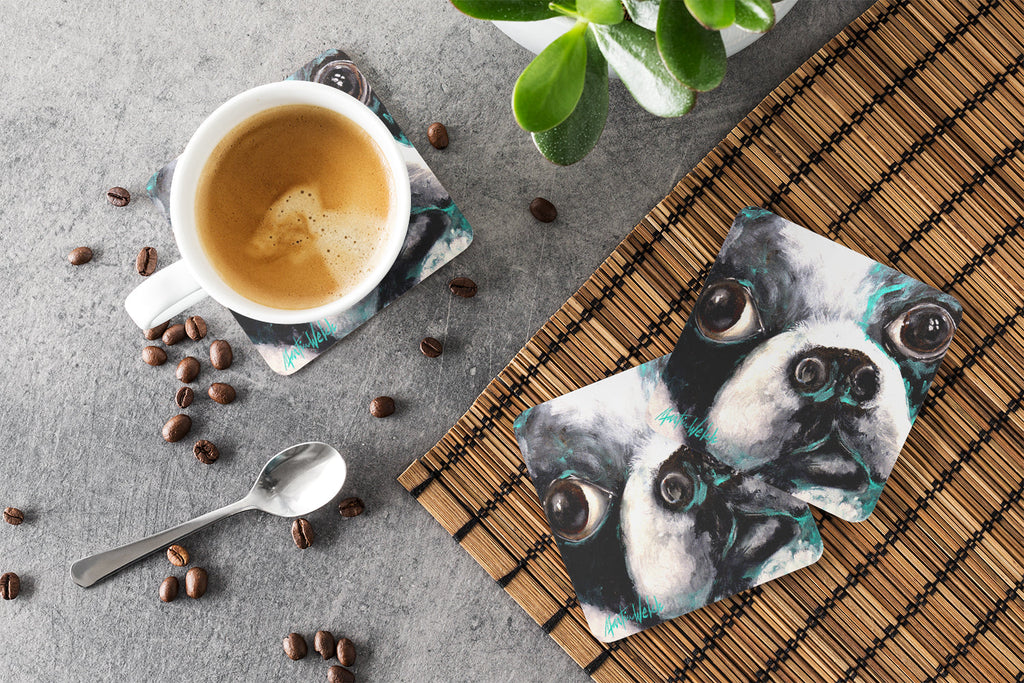 Boston Terrier Jake Pretty Please Foam Coasters Set of 4 Cup Coasters for Indoor Outdoor, Tabletop Protection, Anti Slip, Mouse pad Material