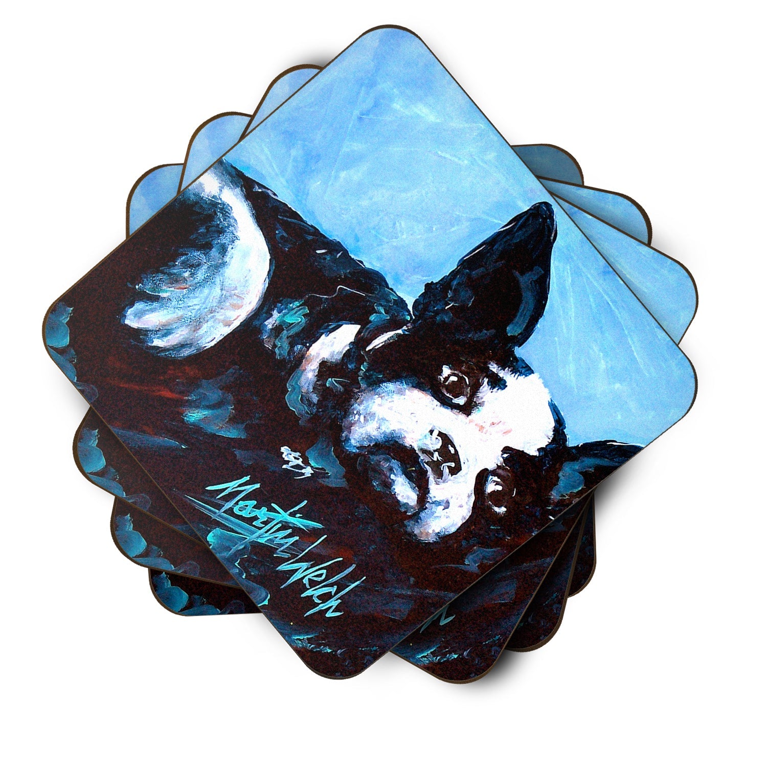 Boston Terrier Just Jake Foam Coasters Set of 4 Cup Coasters for Indoor Outdoor, Tabletop Protection, Anti Slip, Mouse pad Material
