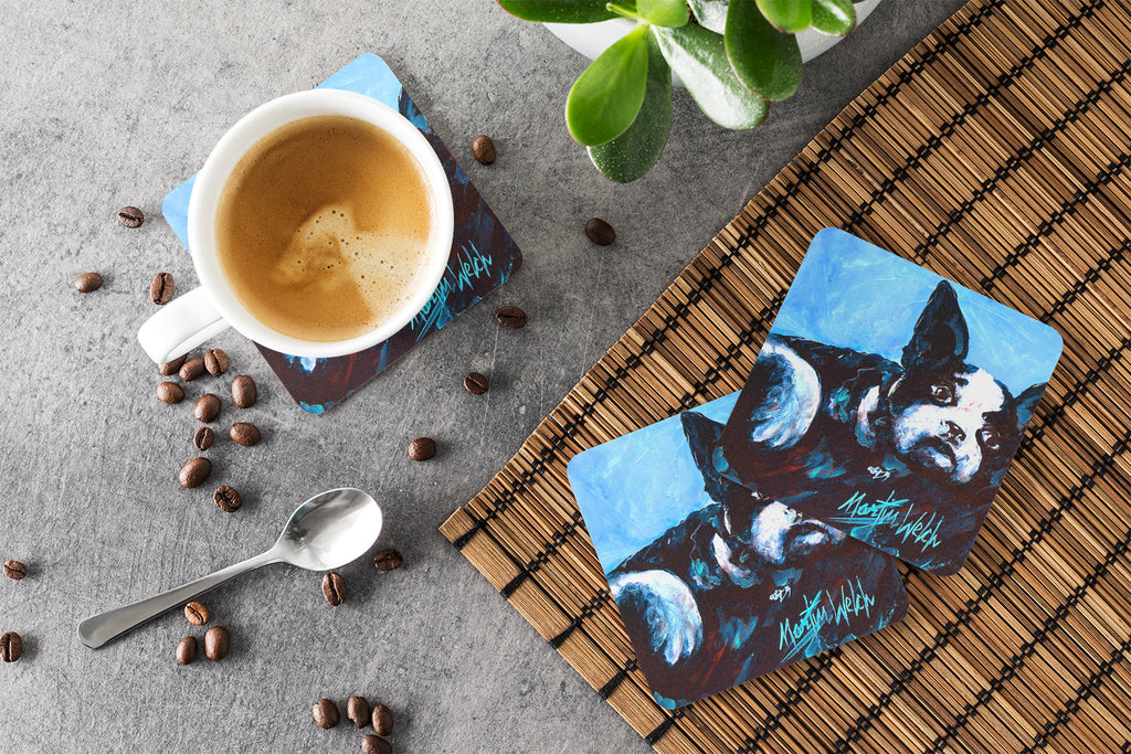 Boston Terrier Just Jake Foam Coasters Set of 4 Cup Coasters for Indoor Outdoor, Tabletop Protection, Anti Slip, Mouse pad Material