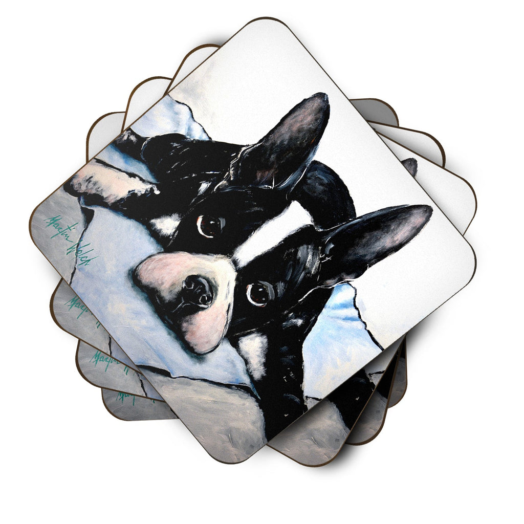 Boston Terrier Jake Dog Tired Foam Coasters Set of 4 Cup Coasters for Indoor Outdoor, Tabletop Protection, Anti Slip, Mouse pad Material