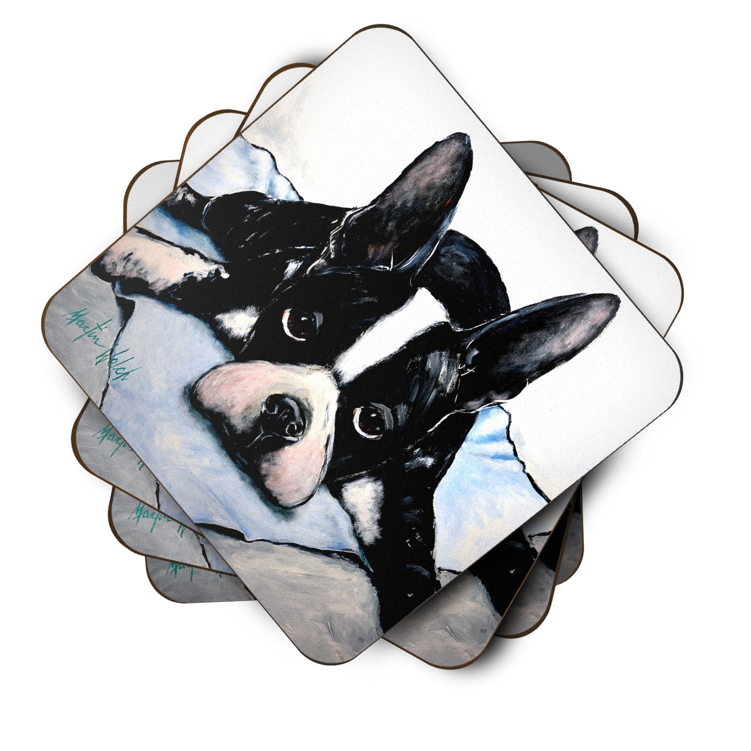 Boston Terrier Jake Dog Tired Foam Coasters Set of 4 Cup Coasters for Indoor Outdoor, Tabletop Protection, Anti Slip, Mouse pad Material
