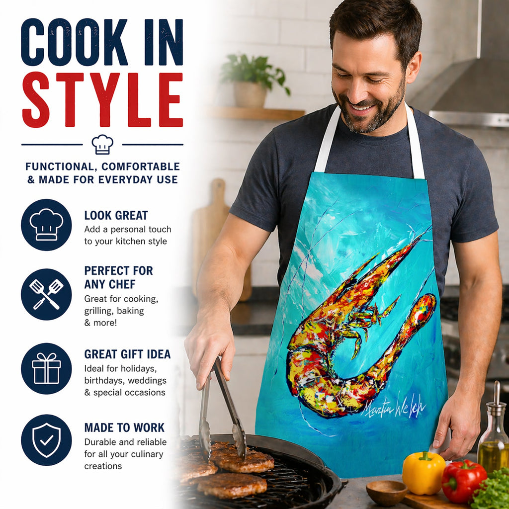 All That Jazz Teal Shrimp Apron Cooking Kitchen Server Baking Crafts Gardening for Adult Women Men, Unisex, Large, Multicolor