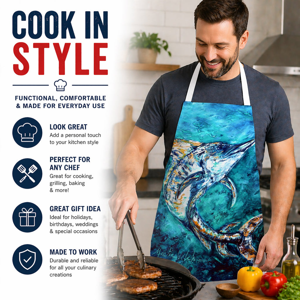 American Marlin Apron Cooking Kitchen Server Baking Crafts Gardening for Adult Women Men, Unisex, Large, Multicolor