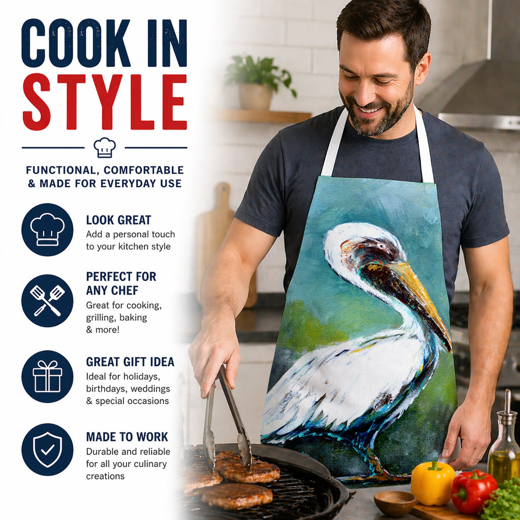 Blue Stand Pelican Apron Cooking Kitchen Server Baking Crafts Gardening for Adult Women Men, Unisex, Large, Multicolor