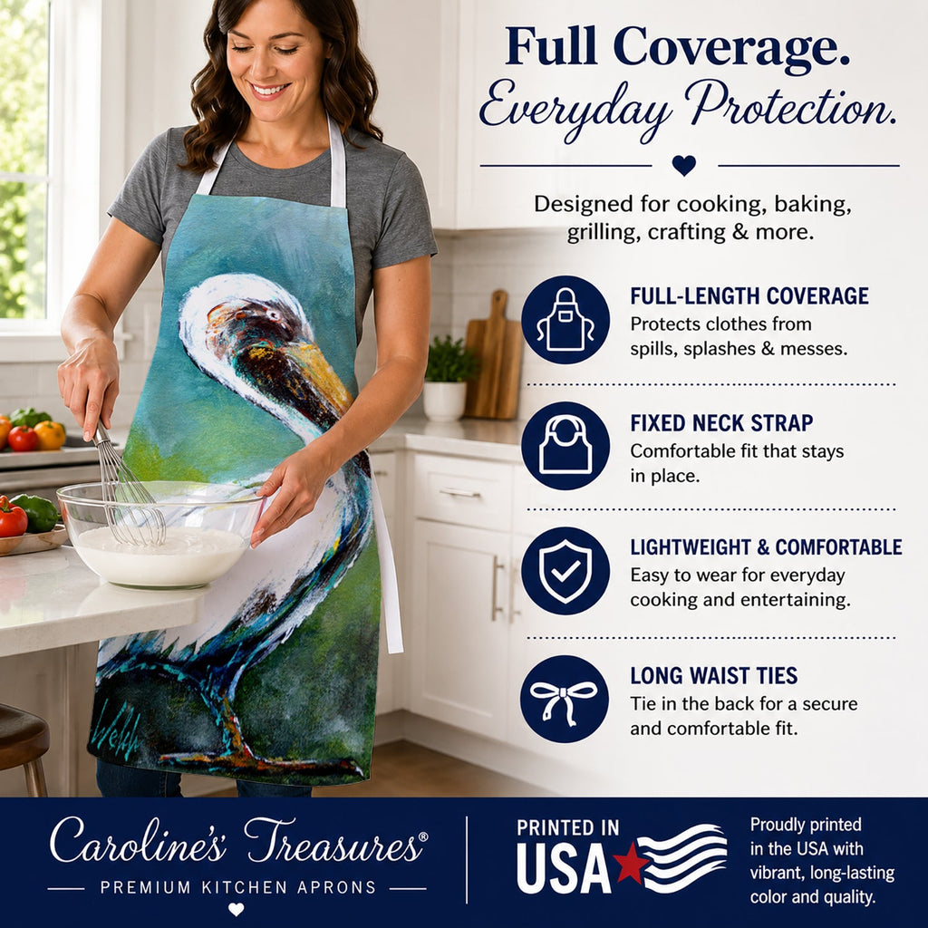 Blue Stand Pelican Apron Cooking Kitchen Server Baking Crafts Gardening for Adult Women Men, Unisex, Large, Multicolor