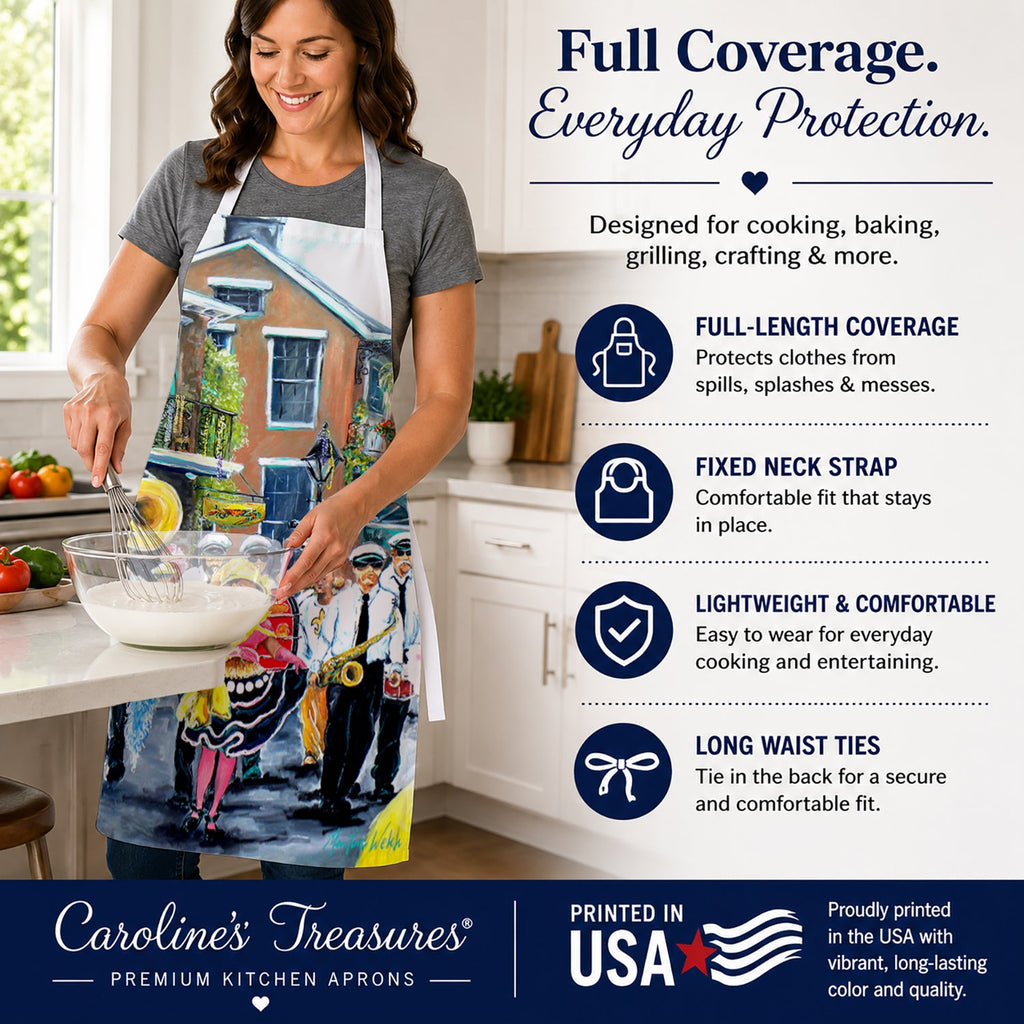 New Orleans French Quarter Frolic Apron Cooking Kitchen Server Baking Crafts Gardening for Adult Women Men, Unisex, Large, Multicolor