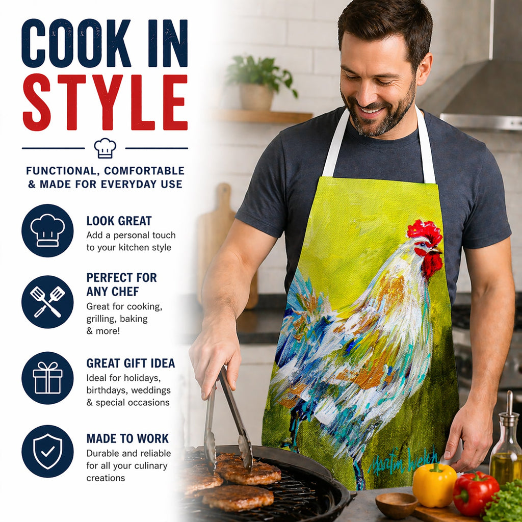 High Step Rooster Apron Cooking Kitchen Server Baking Crafts Gardening for Adult Women Men, Unisex, Large, Multicolor