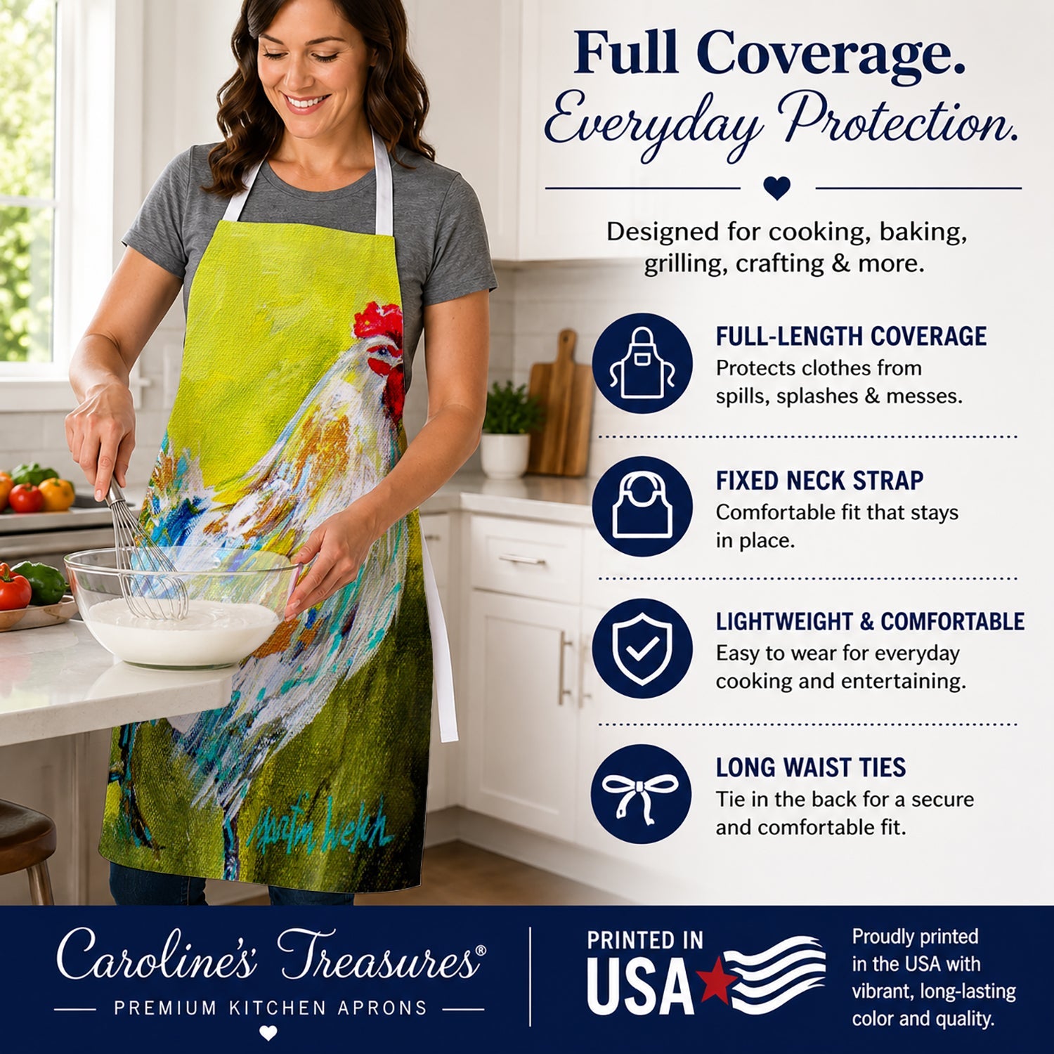 High Step Rooster Apron Cooking Kitchen Server Baking Crafts Gardening for Adult Women Men, Unisex, Large, Multicolor