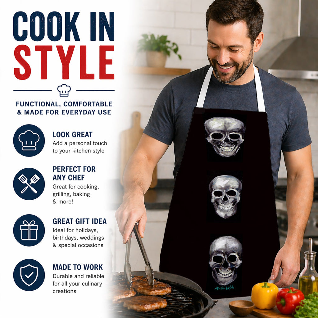 Say Cheese Skulls Apron Cooking Kitchen Server Baking Crafts Gardening for Adult Women Men, Unisex, Large, Multicolor