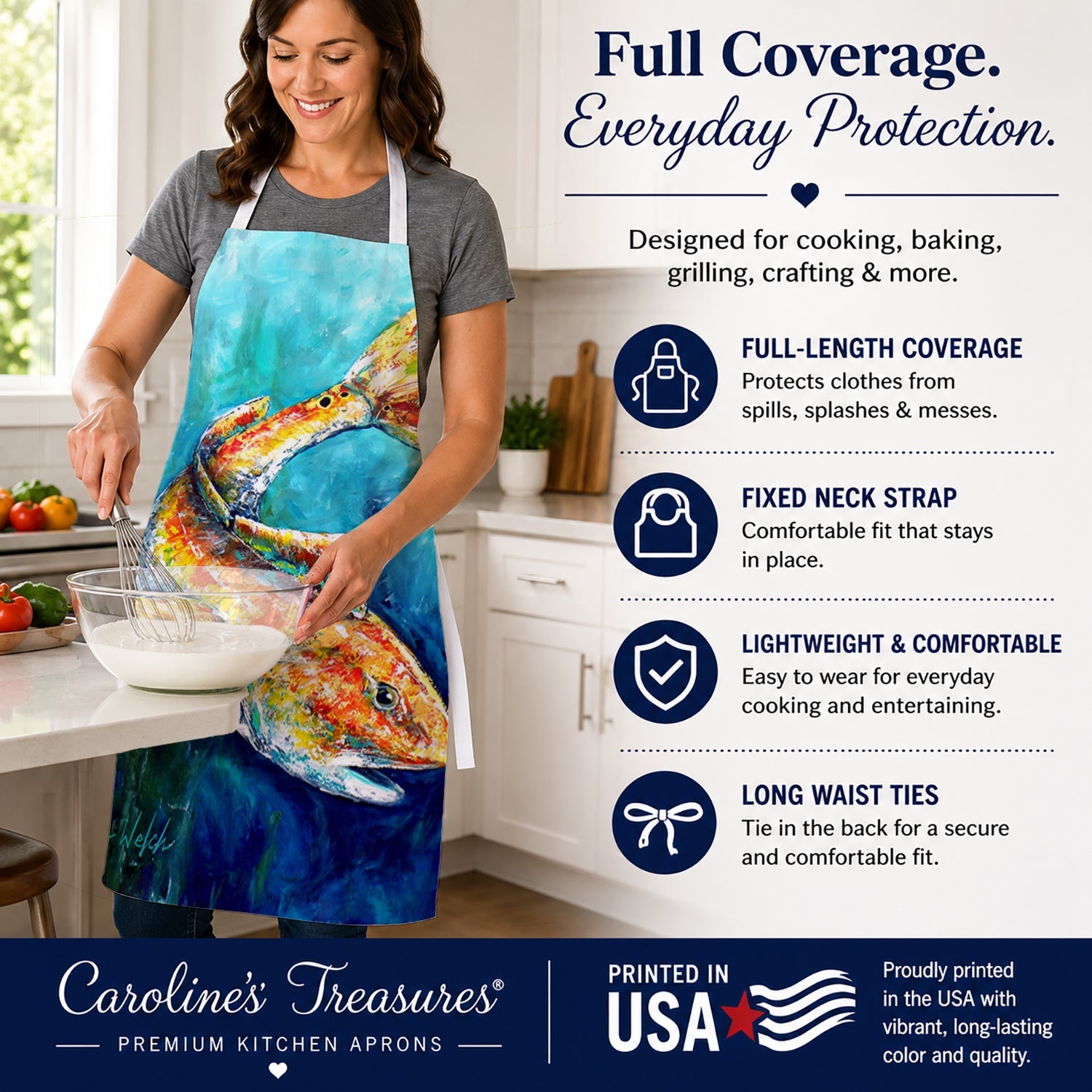 Searching Below Red Fish Apron Cooking Kitchen Server Baking Crafts Gardening for Adult Women Men, Unisex, Large, Multicolor